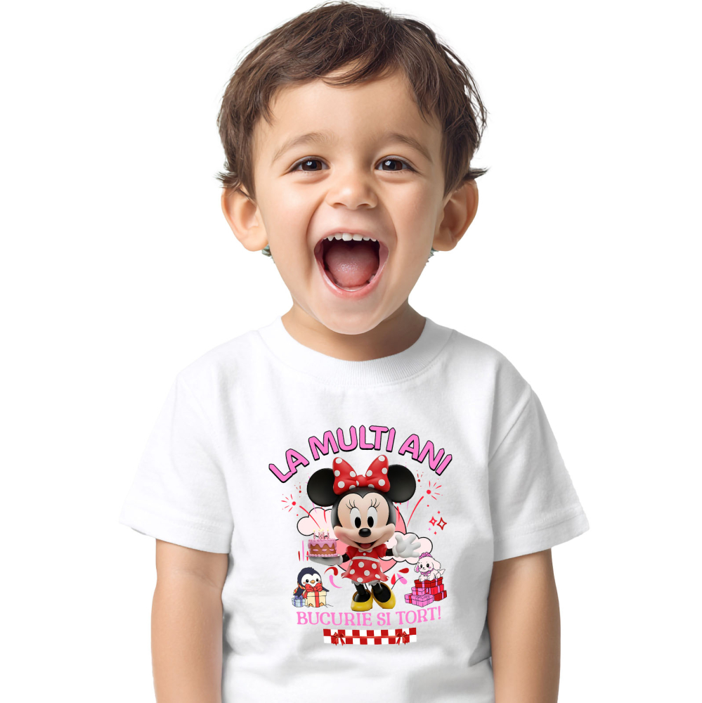Tricou Copii cu Minnie Mouse – Cadouri si Tort pentru Micile Printese 100% Bumbac, Alb, 10 Ani [2]