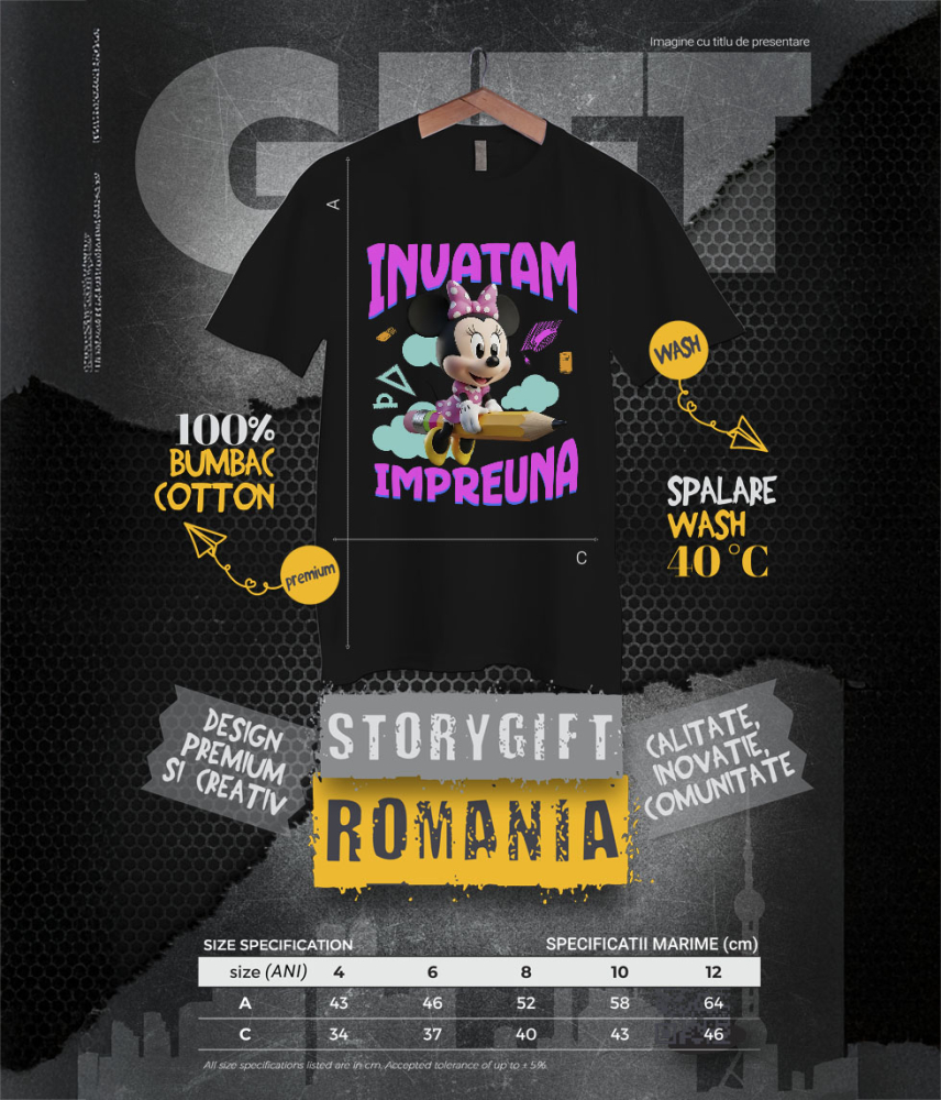 Tricou Copii cu Minnie Mouse – Inspiratie pentru Micile Aventuriere 100% Bumbac, Negru, 12 Ani [6]