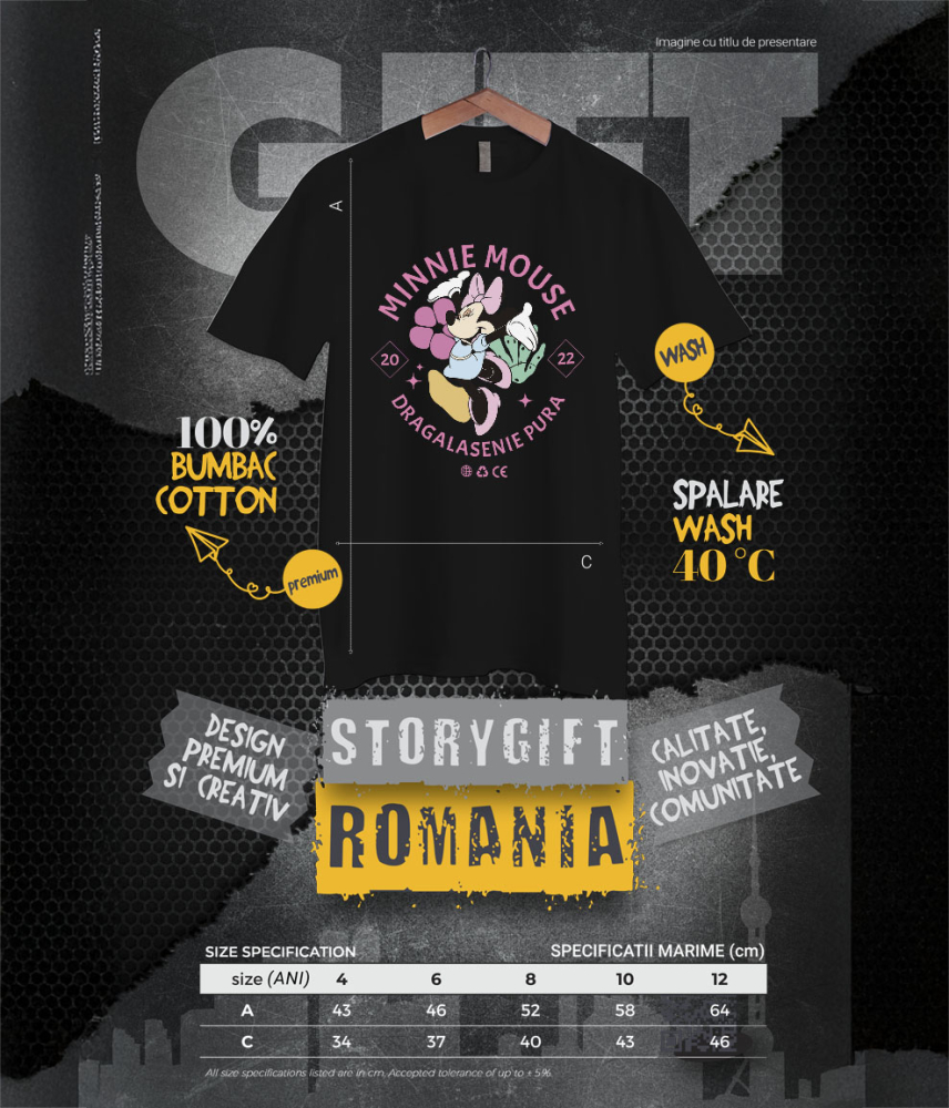 Tricou Copii cu Minnie, regina bucuriei si a iubirii 100% Bumbac, Negru, 10 Ani [6]