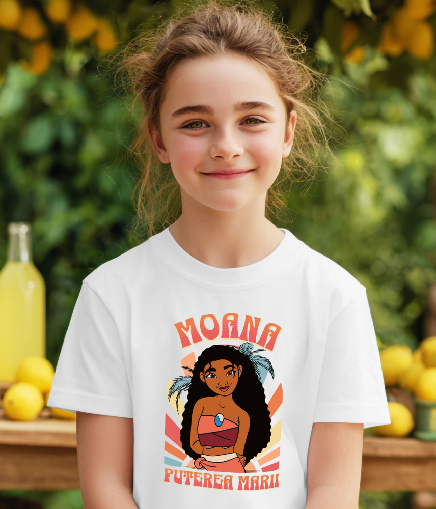 Tricou Copii cu Moana - Printesa curajoasa 100% Bumbac, Alb, 10 Ani [3]