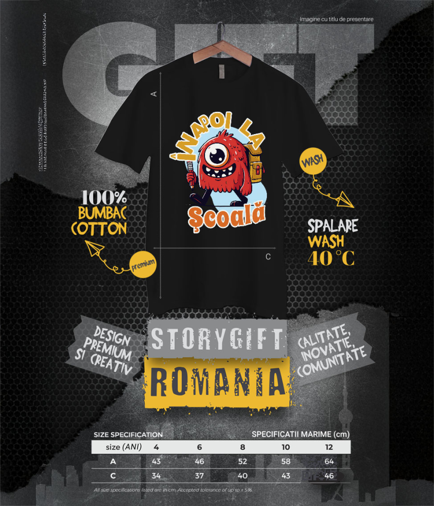 Tricou Femei, Barbati, Copii, Fata, Baiat, Unisex Personalizat Monstru cu Un Ochi și Rucsac Școlar | Rechizite și Vacanță Educațională pentru Copii [6]