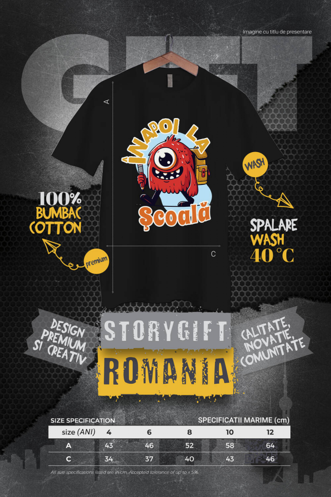 Tricou Femei, Barbati, Copii, Fata, Baiat, Unisex Personalizat Monstru cu Un Ochi și Rucsac Școlar | Rechizite și Vacanță Educațională pentru Copii [4]