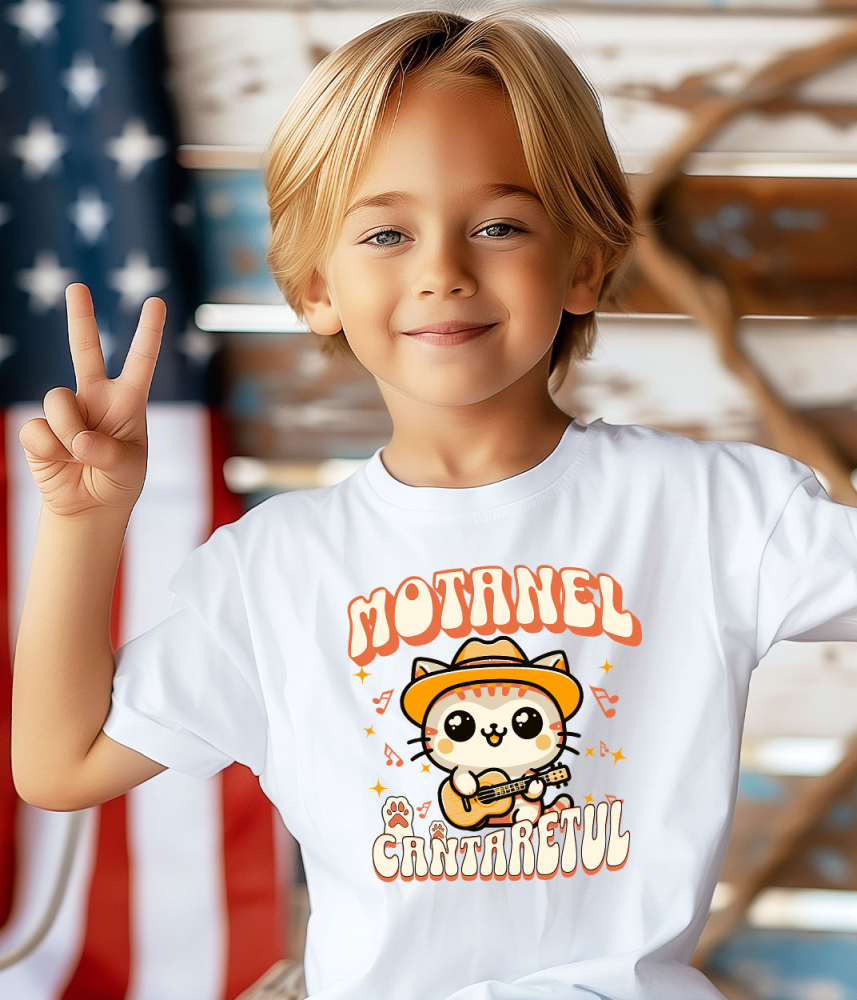 Tricou Femei, Barbati, Copii, Fata, Baiat, Unisex Personalizat Motan Cu Pălărie Mexicană și Chitară – Cadou Personalizat Motănel Cântărețul pentru Copii și Familie [4]