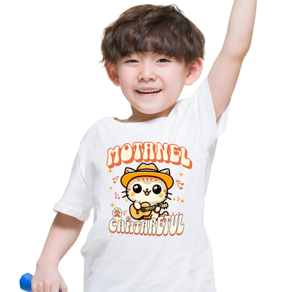 Tricou Femei, Barbati, Copii, Fata, Baiat, Unisex Personalizat Motan Cu Pălărie Mexicană și Chitară – Cadou Personalizat Motănel Cântărețul pentru Copii și Familie [2]