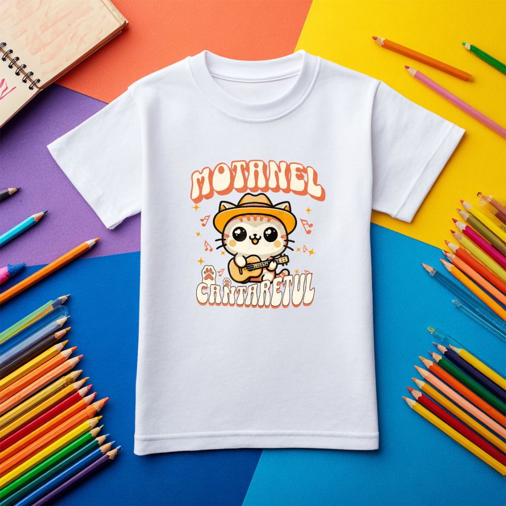 Tricou Femei, Barbati, Copii, Fata, Baiat, Unisex Personalizat Motan Cu Pălărie Mexicană și Chitară – Cadou Personalizat Motănel Cântărețul pentru Copii și Familie [5]