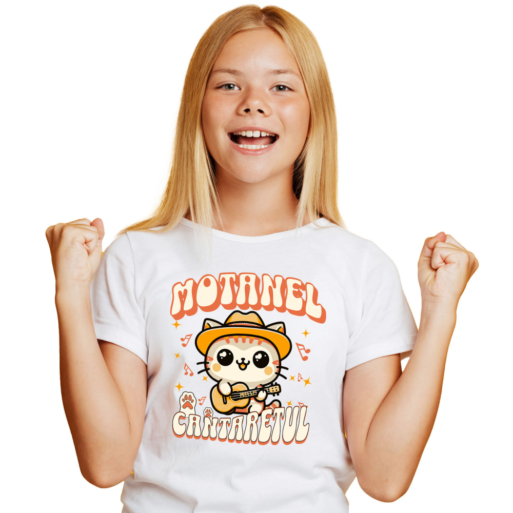 Tricou Femei, Barbati, Copii, Fata, Baiat, Unisex Personalizat Motan Cu Pălărie Mexicană și Chitară – Cadou Personalizat Motănel Cântărețul pentru Copii și Familie [1]