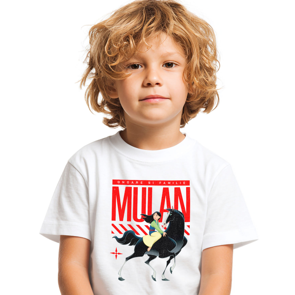 Tricou Copii cu Mulan - Eroina in miscare 100% Bumbac, Alb, 8 Ani [2]