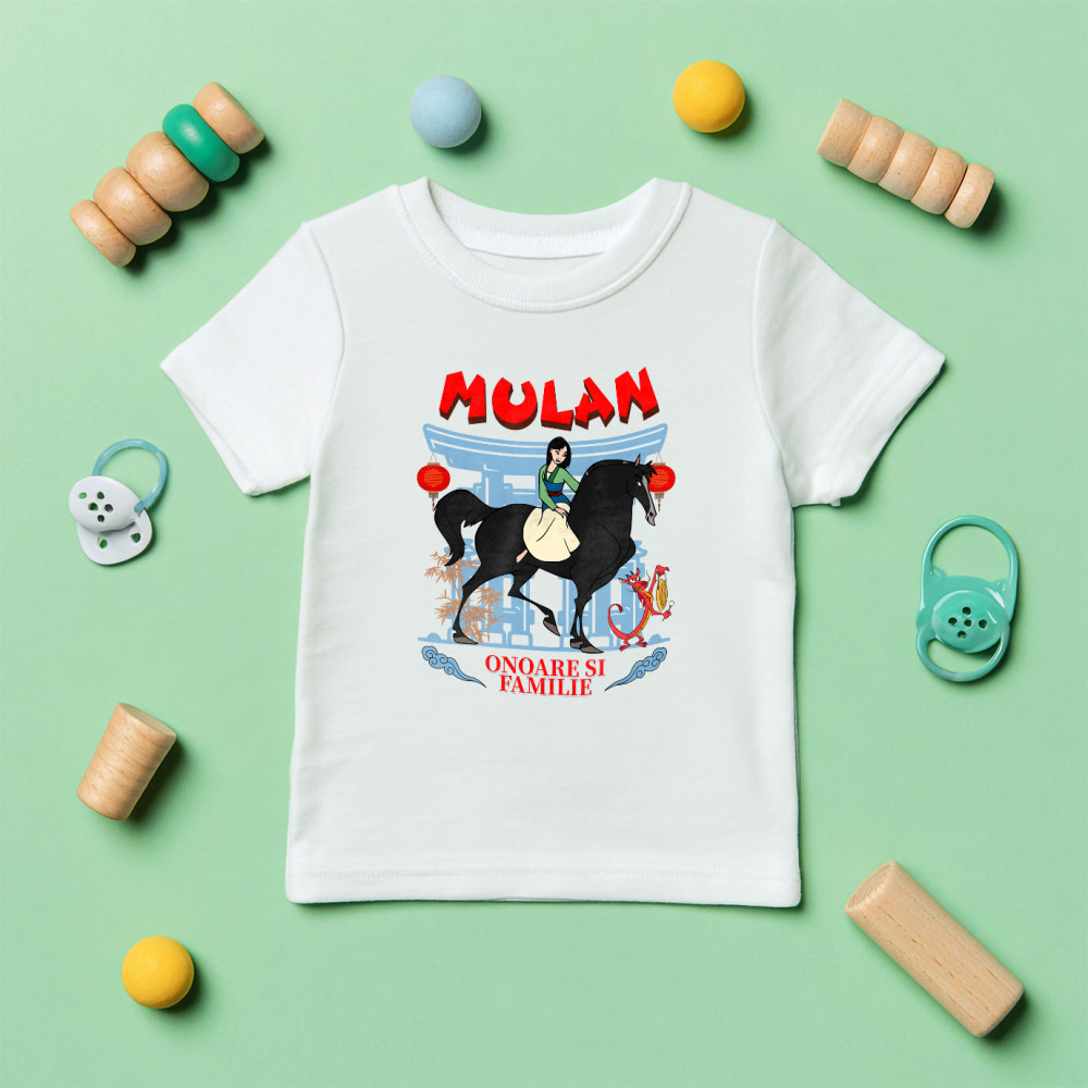 Tricou Copii cu Mulan si calul ei - Aventuri pe drumuri de lupta 100% Bumbac, Alb, 12 Ani [5]