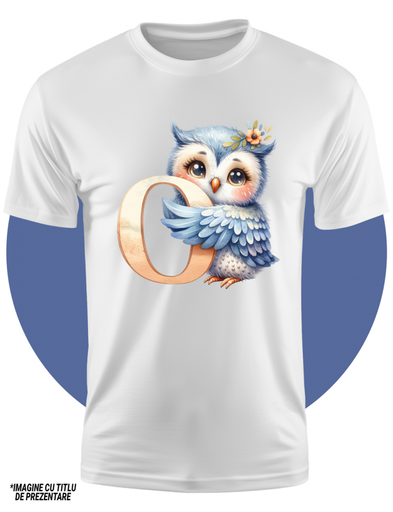 Tricou Copii cu o bufnita cu litera "O", ilustratie, pentru copii, scoala, elev, abecedar, alfabet, scrie  100% Bumbac, Unisex, Alb, 10 Ani, 58CM [3]