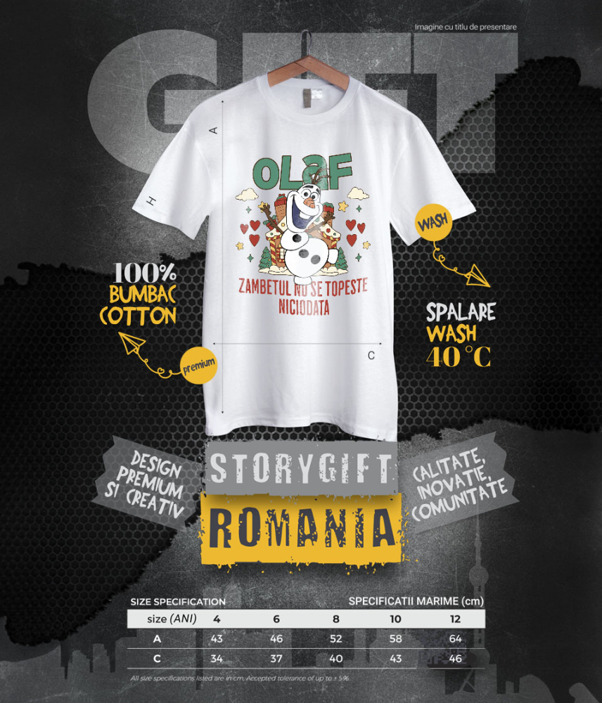 Tricou Copii cu Olaf - Prietenul care face iarna mai frumoasa 100% Bumbac, Alb, 8 Ani [6]