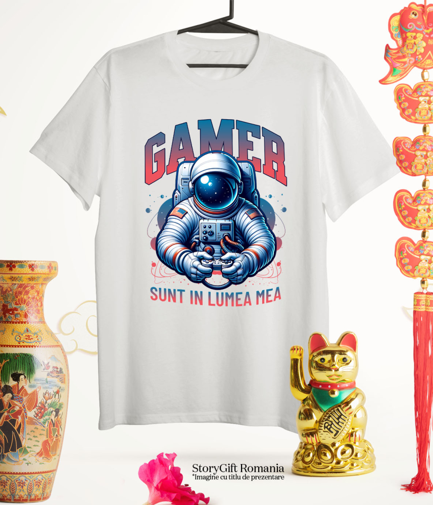 Tricou Femei, Barbati, Copii, Fata, Baiat, Unisex Personalizat Om în Costum Astronaut „Sunt În Lumea Mea” - Cadou Personalizat Gamer [5]