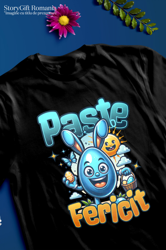 Tricou Femei, Barbati, Copii, Fata, Baiat, Unisex Personalizat "Ou Albastru cu Urechi de Iepure - Cadou Paște pentru Copii" [3]