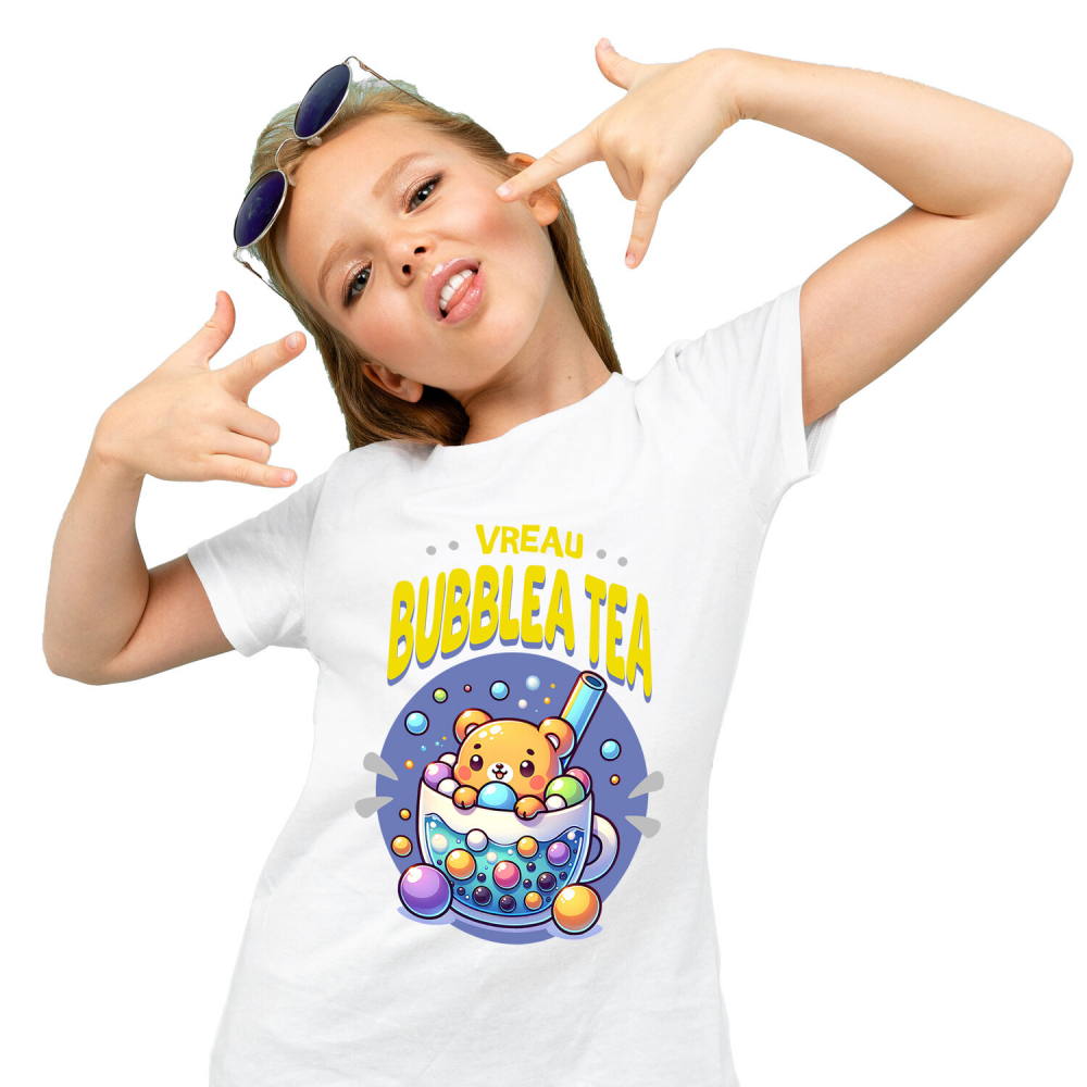 Tricou Femei, Barbati, Copii, Fata, Baiat, Unisex Personalizat „Pahar cu Bule și Ursuleț pentru Ceai Rece - Bubble Tea Cadou Personalizat” [1]