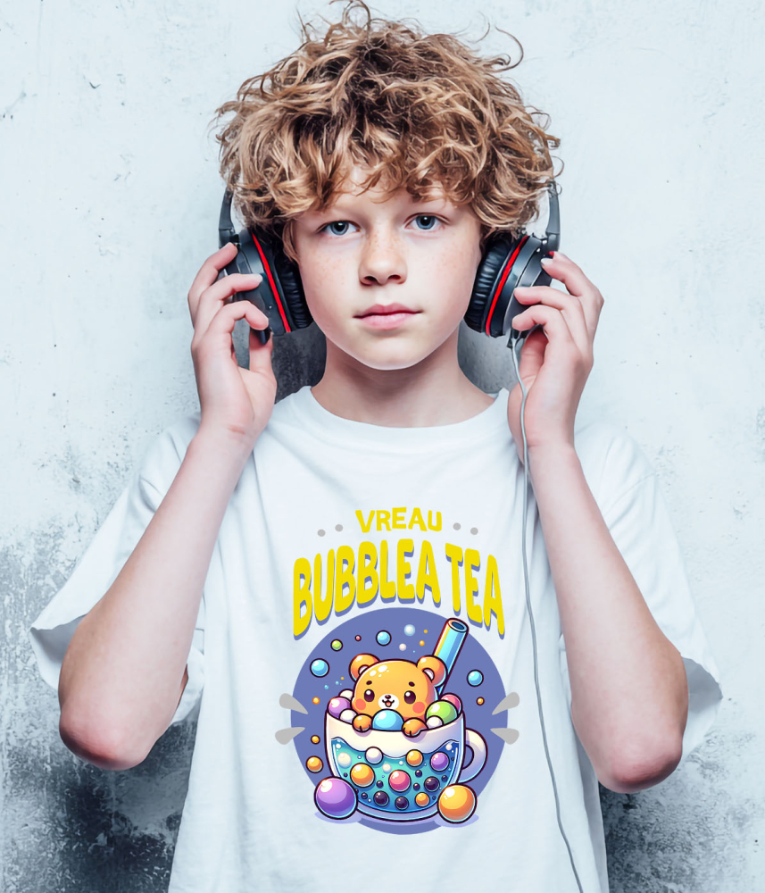 Tricou Femei, Barbati, Copii, Fata, Baiat, Unisex Personalizat „Pahar cu Bule și Ursuleț pentru Ceai Rece - Bubble Tea Cadou Personalizat” [3]