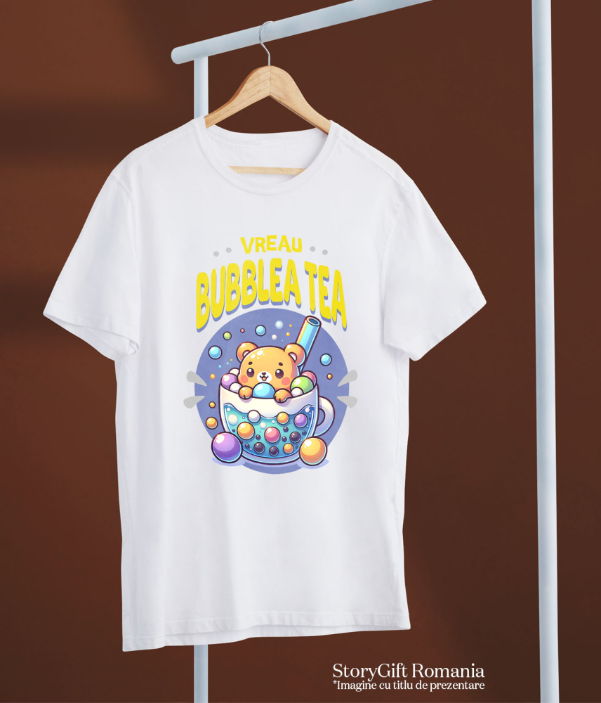 Tricou Femei, Barbati, Copii, Fata, Baiat, Unisex Personalizat „Pahar cu Bule și Ursuleț pentru Ceai Rece - Bubble Tea Cadou Personalizat” [5]