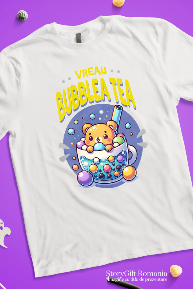 Tricou Femei, Barbati, Copii, Fata, Baiat, Unisex Personalizat „Pahar cu Bule și Ursuleț pentru Ceai Rece - Bubble Tea Cadou Personalizat” [3]