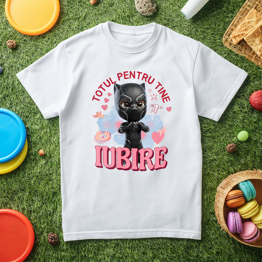 Tricou Copii cu Pantera Neagra, Iubire, Dragoste, Afectiune, Inima 100% Bumbac, Alb, 6 Ani [5]