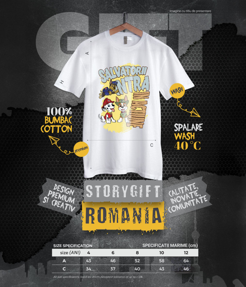 Tricou Copii cu Patrula Catelusilor Chase, Marshall și Rocky - Salvatori curajoșsi, solutii rapide 100% Bumbac, Alb, 12 Ani [6]