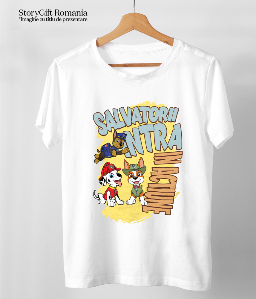 Tricou Copii cu Patrula Catelusilor Chase, Marshall și Rocky - Salvatori curajoșsi, solutii rapide 100% Bumbac, Alb, 12 Ani [5]