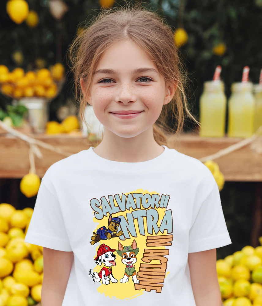 Tricou Copii cu Patrula Catelusilor Chase, Marshall și Rocky - Salvatori curajoșsi, solutii rapide 100% Bumbac, Alb, 12 Ani [3]