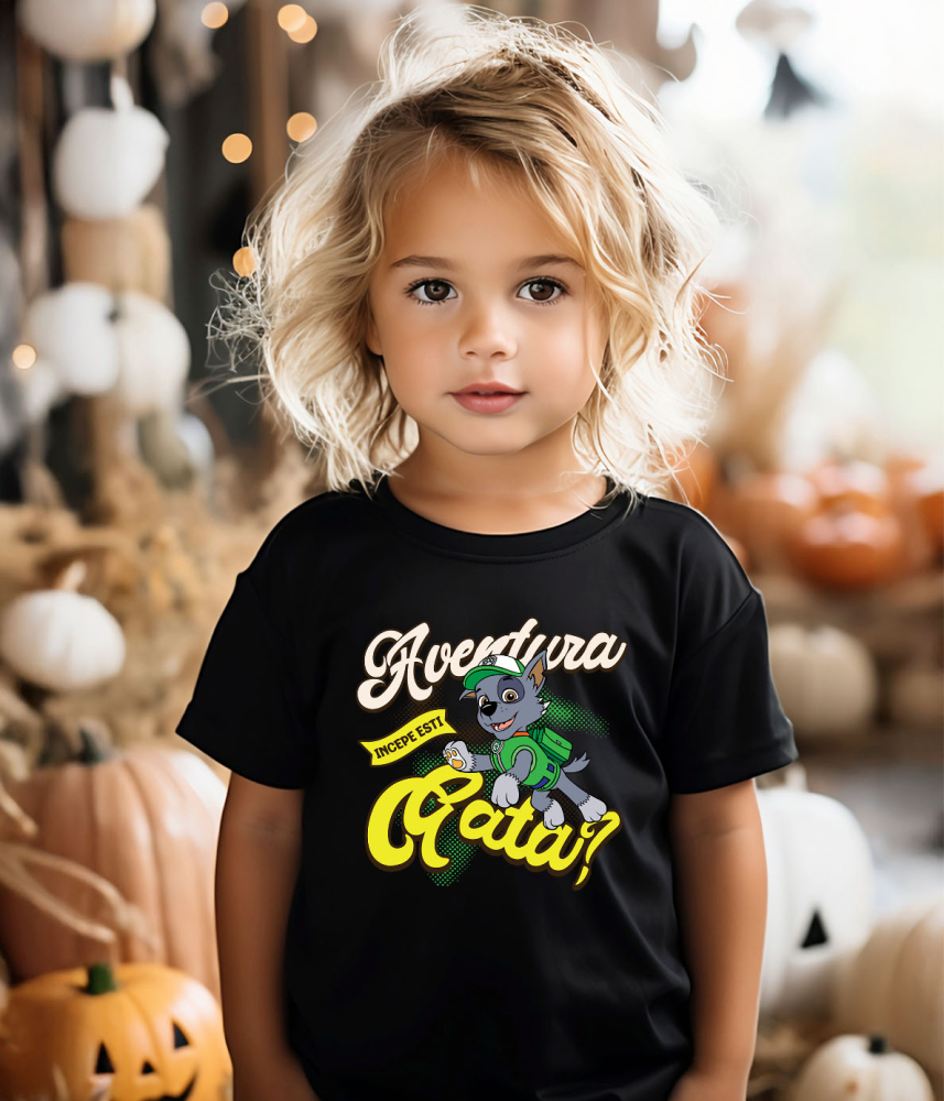 Tricou Copii cu Patrula Catelusilor Rocky - Salvatorul care protejeaza planeta 100% Bumbac, Negru, 6 Ani [3]