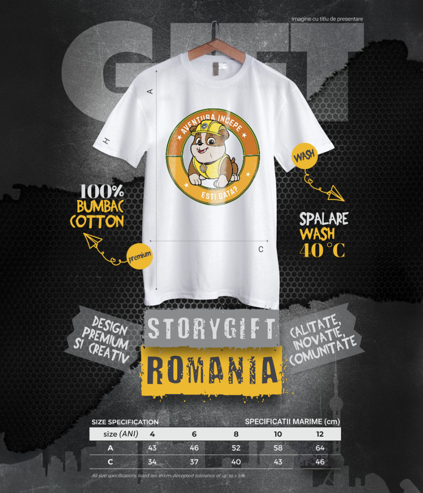 Tricou Copii Patrula Catelusilor Rubble, 100% Bumbac, Alb, 6 Ani [6]