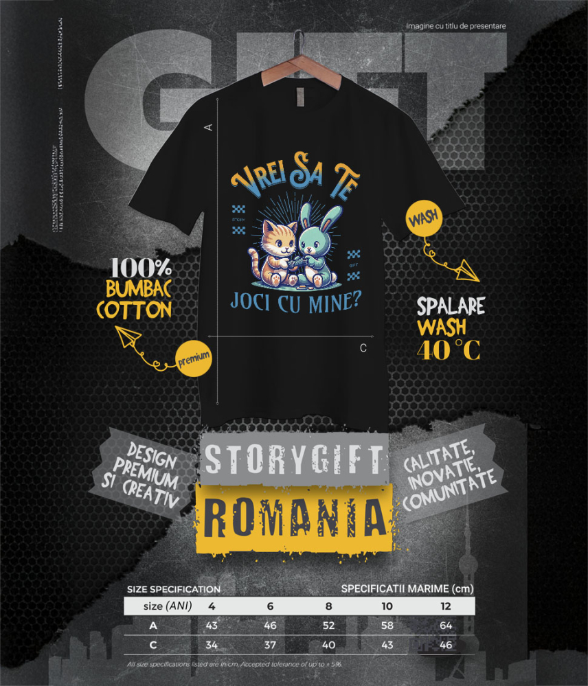 Tricou Femei, Barbati, Copii, Fata, Baiat, Unisex Personalizat Tricou Personalizat Pisică și Iepure – Cadou Jucăuș pentru Copii | Desene Animate [6]