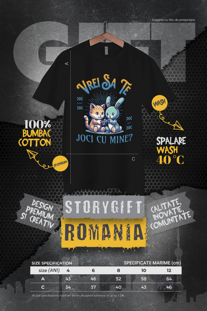 Tricou Femei, Barbati, Copii, Fata, Baiat, Unisex Personalizat Tricou Personalizat Pisică și Iepure – Cadou Jucăuș pentru Copii | Desene Animate [3]