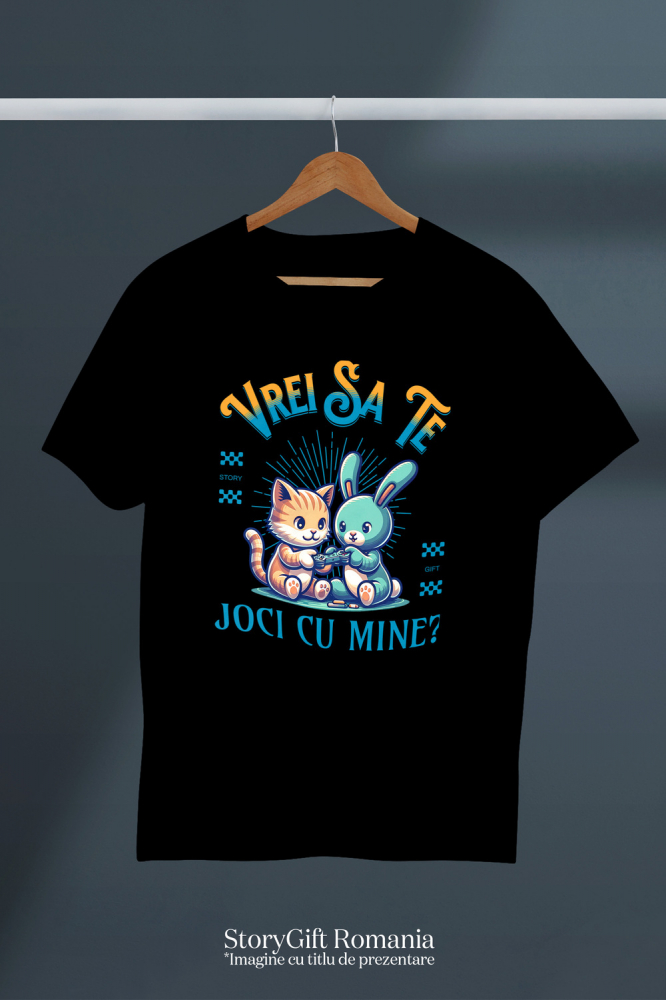 Tricou Femei, Barbati, Copii, Fata, Baiat, Unisex Personalizat Tricou Personalizat Pisică și Iepure – Cadou Jucăuș pentru Copii | Desene Animate [2]