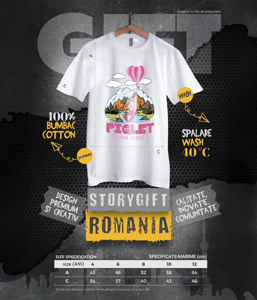 Tricou Copii cu Piglet - Micutul care face lumea mai frumoasa 100% Bumbac, Alb, 10 Ani [6]