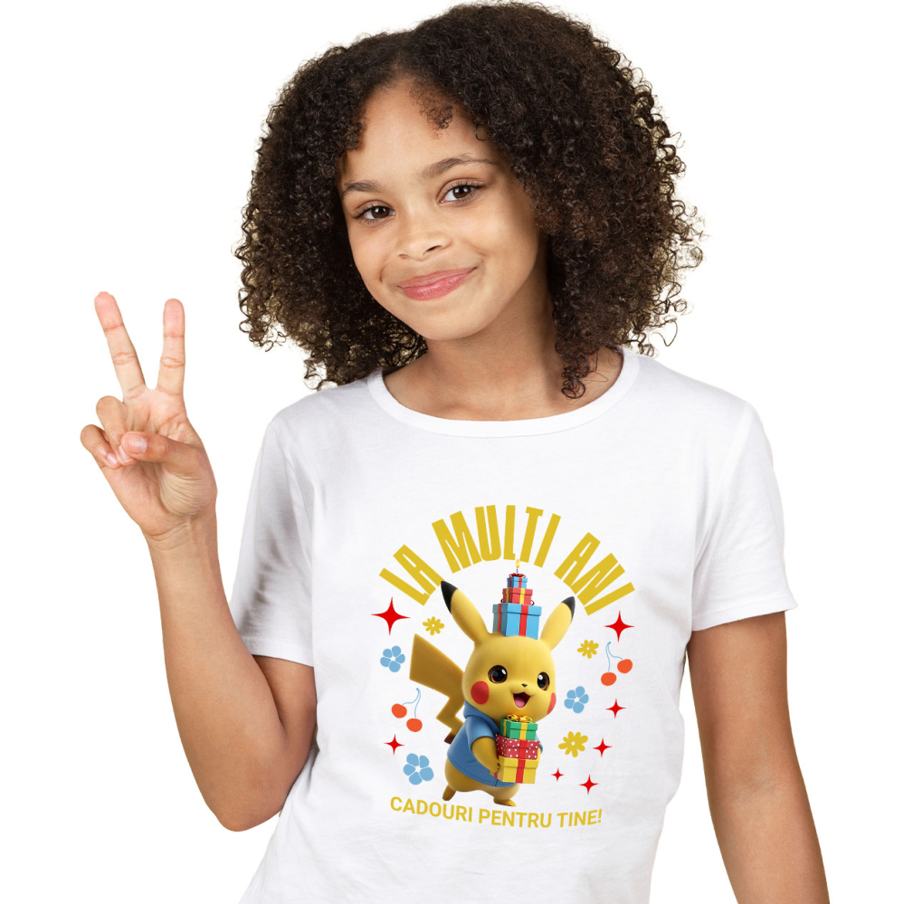 Tricou Copii cu Pikachu Aniversare - Cadou cu Stil si Energie Pozitiva 100% Bumbac, Alb, 10 Ani [2]