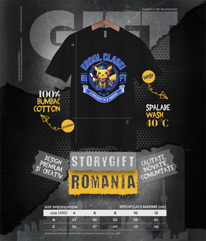 Tricou Copii cu Pikachu – Aventuri Si Note Mari 100% Bumbac, Negru, 12 Ani [6]