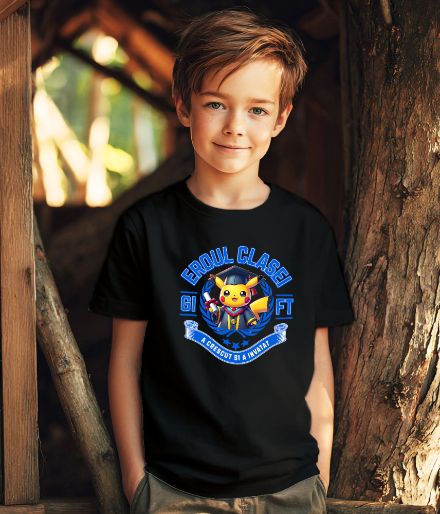 Tricou Copii cu Pikachu – Aventuri Si Note Mari 100% Bumbac, Negru, 12 Ani [3]