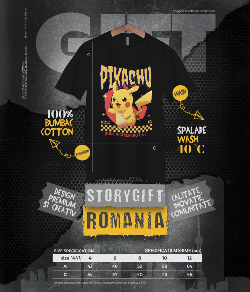 Tricou Copii cu Pikachu Cadru Plin de Veselie Disney 100% Bumbac, Negru, 10 Ani [6]