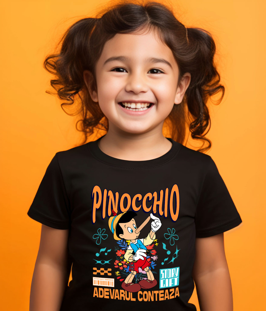 Tricou Copii cu Pinocchio - Nasul lui, misterul care il uimeste 100% Bumbac, Negru, 12 Ani [3]