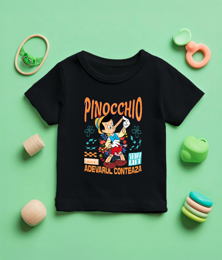 Tricou Copii cu Pinocchio - Nasul lui, misterul care il uimeste 100% Bumbac, Negru, 12 Ani [5]