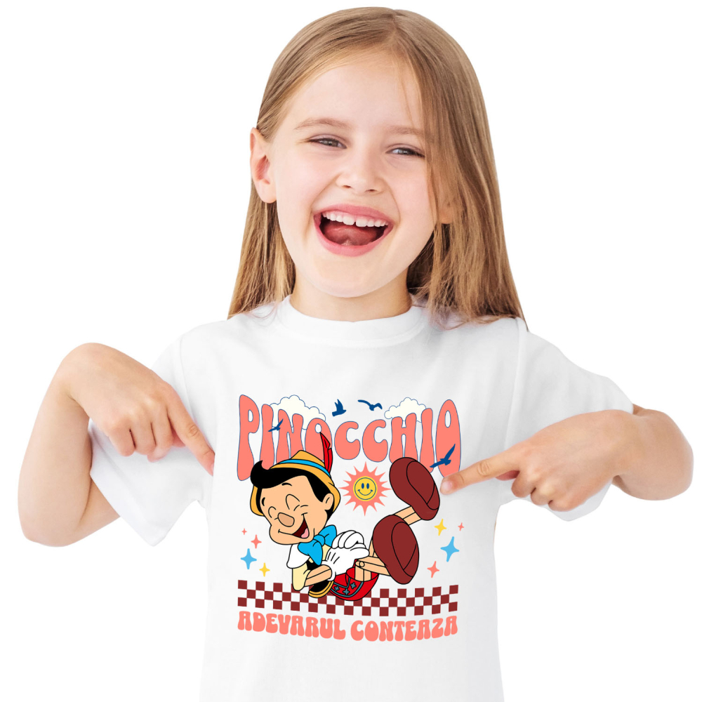 Tricou Copii cu Pinocchio - Rade in hohote si cade pe jos 100% Bumbac, Alb, 12 Ani [2]