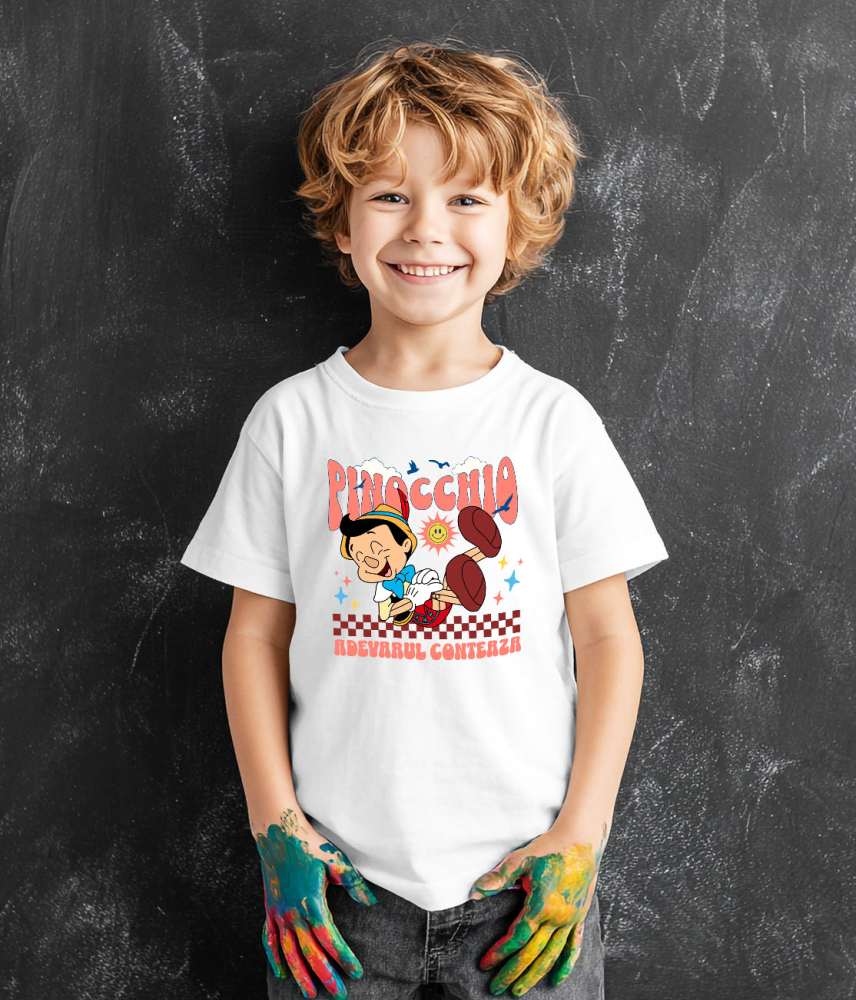 Tricou Copii cu Pinocchio - Rade in hohote si cade pe jos 100% Bumbac, Alb, 12 Ani [3]