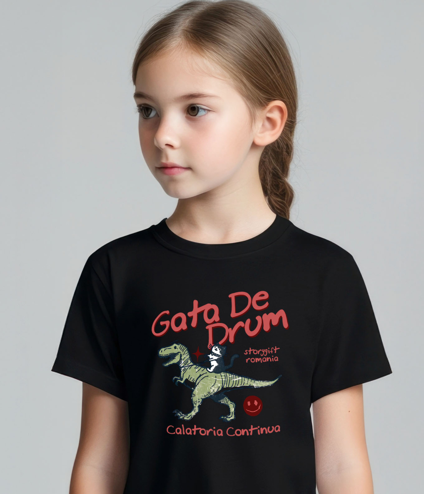 Tricou Femei, Barbati, Copii, Fata, Baiat, Unisex Personalizat Pisică Călare T-rex - Jucărie cu Dinozaur pentru Copii, Călătorie Continuă [3]