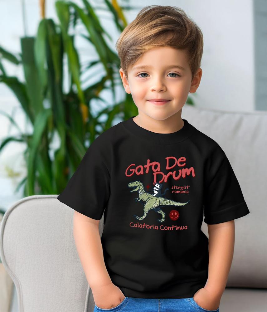 Tricou Femei, Barbati, Copii, Fata, Baiat, Unisex Personalizat Pisică Călare T-rex - Jucărie cu Dinozaur pentru Copii, Călătorie Continuă [4]