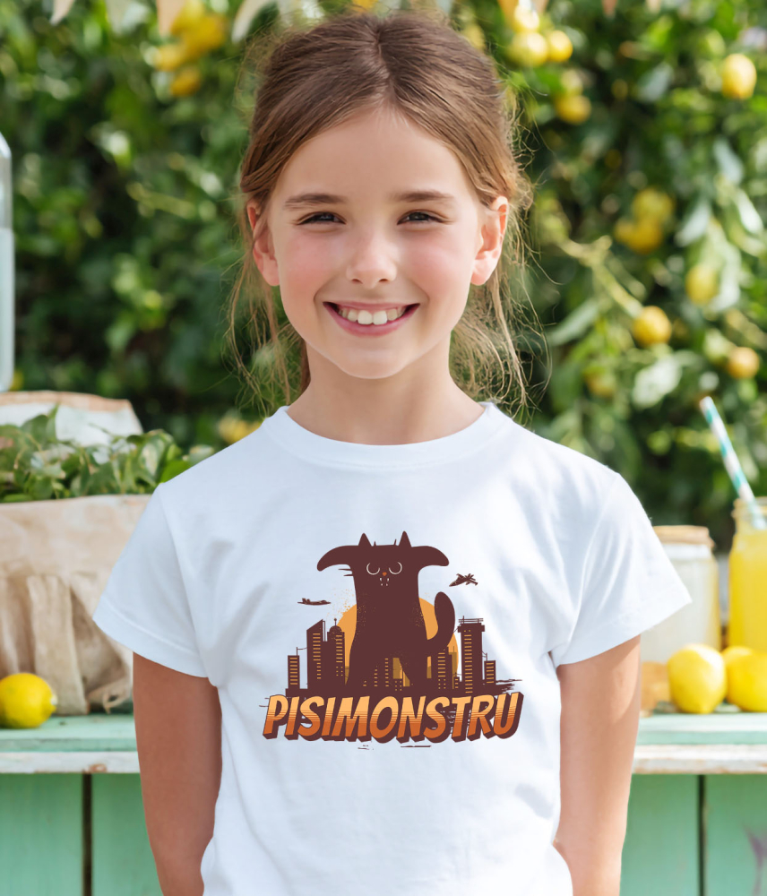 Tricou Femei, Barbati, Copii, Fata, Baiat, Unisex Personalizat Pisica Imensă Neagră cu Text PisiMonstru – Cadou Personalizat pentru Iubitorii de Motani și Pisici [4]