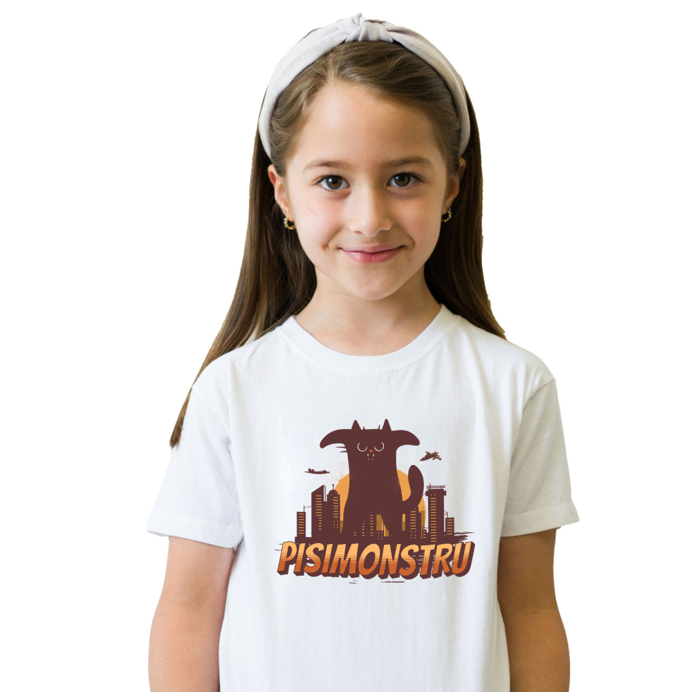 Tricou Femei, Barbati, Copii, Fata, Baiat, Unisex Personalizat Pisica Imensă Neagră cu Text PisiMonstru – Cadou Personalizat pentru Iubitorii de Motani și Pisici [2]