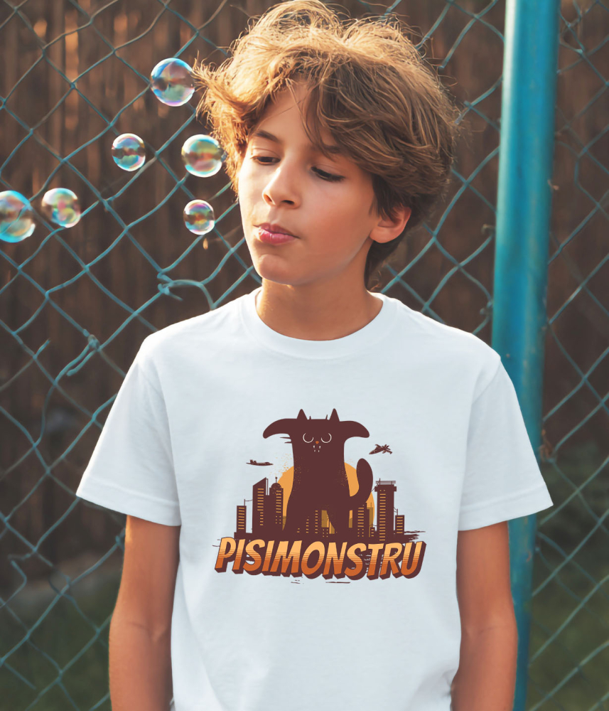 Tricou Femei, Barbati, Copii, Fata, Baiat, Unisex Personalizat Pisica Imensă Neagră cu Text PisiMonstru – Cadou Personalizat pentru Iubitorii de Motani și Pisici [3]