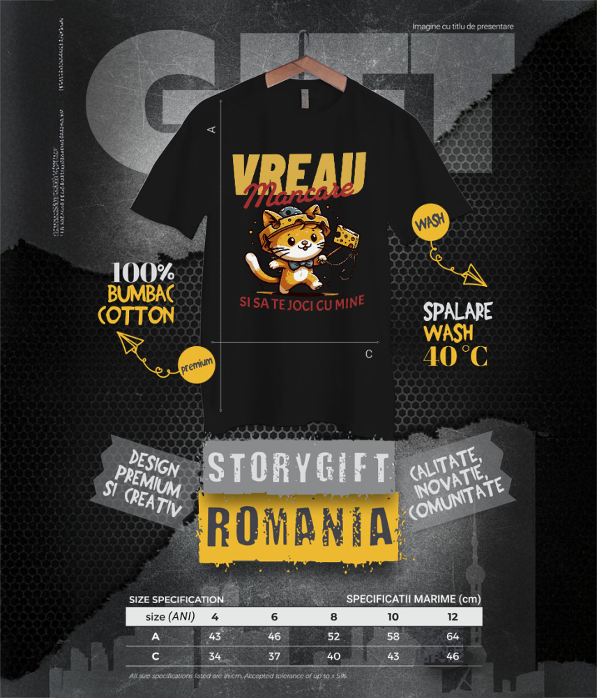 Tricou Femei, Barbati, Copii, Fata, Baiat, Unisex Personalizat Pisica Portocalie Jucăușă „Vreau Mâncare și Să Te Joi Cu Mine” – Cadou Amuzant Pentru Iubitorii De Pisici [6]