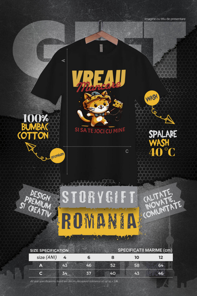 Tricou Femei, Barbati, Copii, Fata, Baiat, Unisex Personalizat Pisica Portocalie Jucăușă „Vreau Mâncare și Să Te Joi Cu Mine” – Cadou Amuzant Pentru Iubitorii De Pisici [4]
