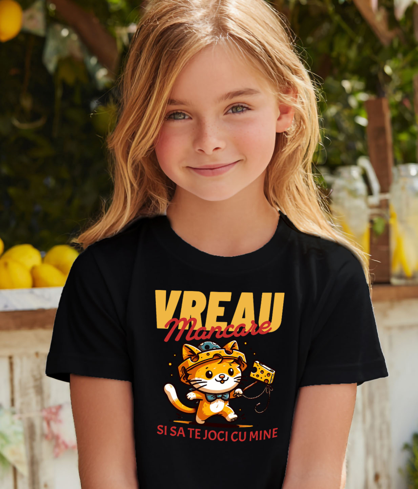 Tricou Femei, Barbati, Copii, Fata, Baiat, Unisex Personalizat Pisica Portocalie Jucăușă „Vreau Mâncare și Să Te Joi Cu Mine” – Cadou Amuzant Pentru Iubitorii De Pisici [4]