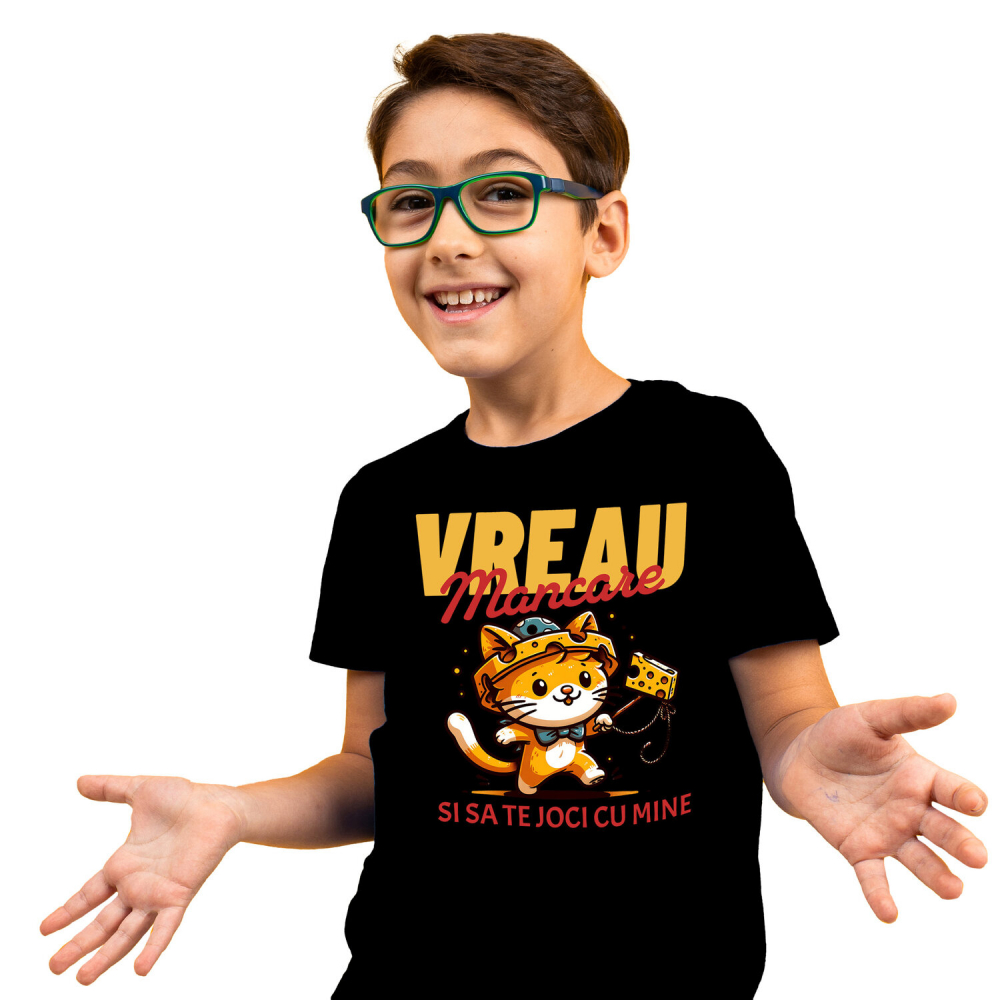 Tricou Femei, Barbati, Copii, Fata, Baiat, Unisex Personalizat Pisica Portocalie Jucăușă „Vreau Mâncare și Să Te Joi Cu Mine” – Cadou Amuzant Pentru Iubitorii De Pisici [2]