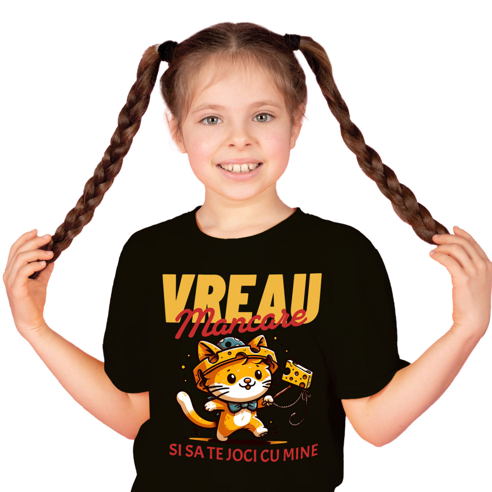 Tricou Femei, Barbati, Copii, Fata, Baiat, Unisex Personalizat Pisica Portocalie Jucăușă „Vreau Mâncare și Să Te Joi Cu Mine” – Cadou Amuzant Pentru Iubitorii De Pisici [1]