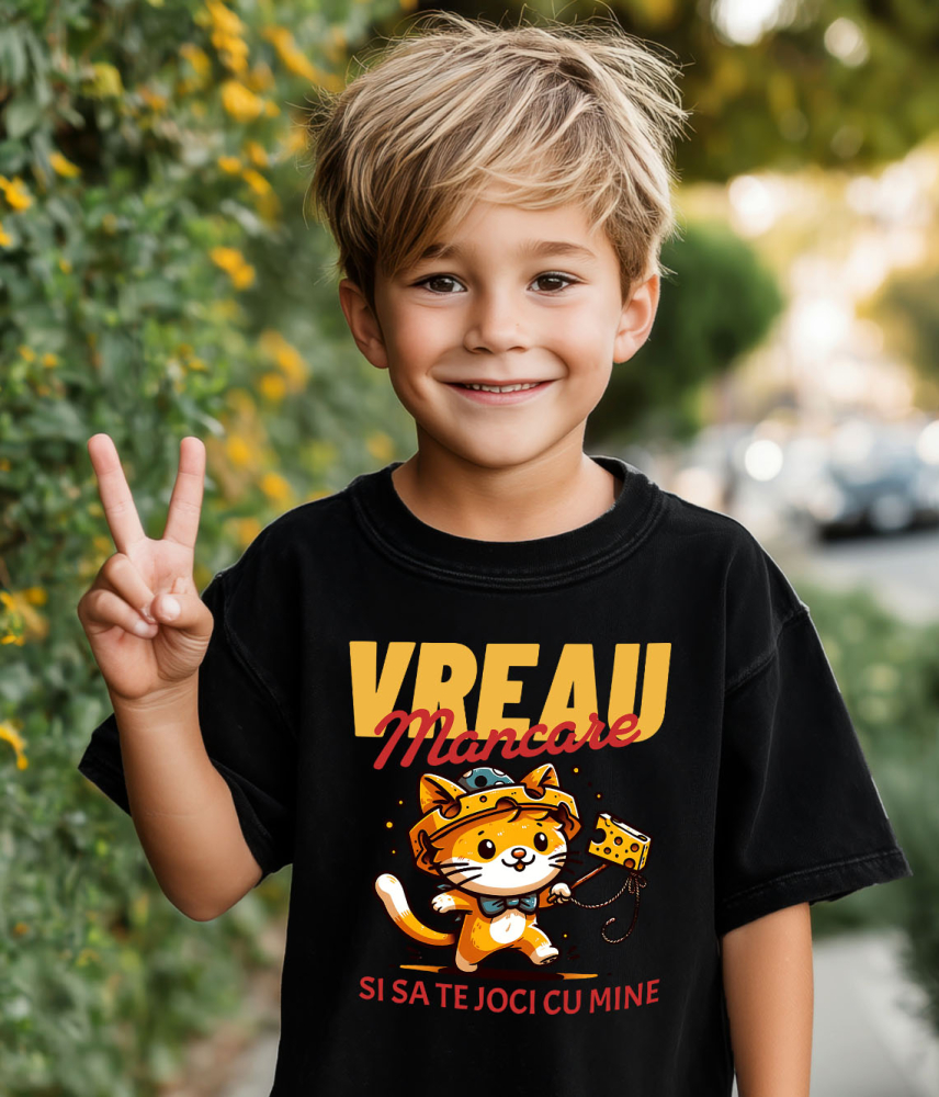 Tricou Femei, Barbati, Copii, Fata, Baiat, Unisex Personalizat Pisica Portocalie Jucăușă „Vreau Mâncare și Să Te Joi Cu Mine” – Cadou Amuzant Pentru Iubitorii De Pisici [3]
