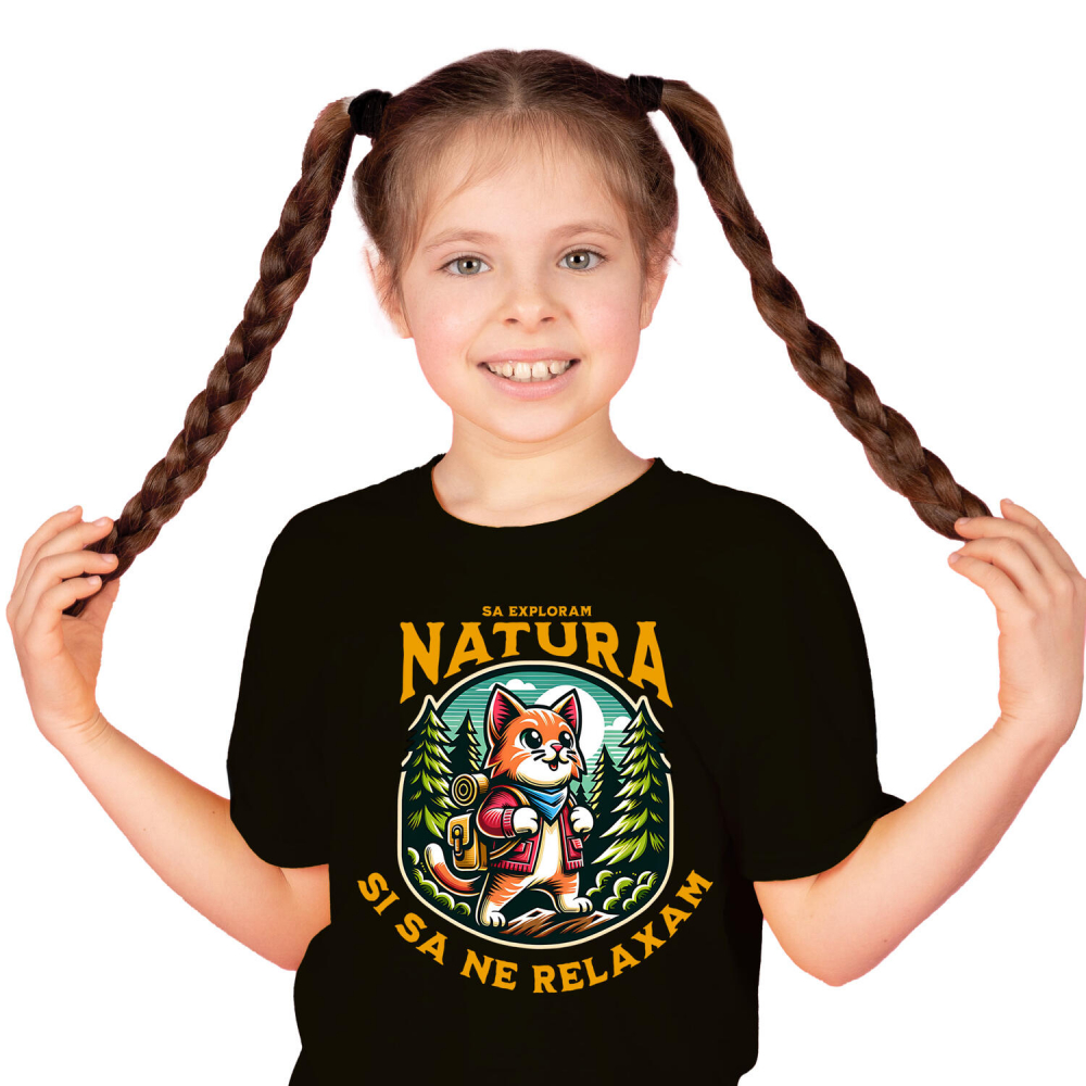 Tricou Femei, Barbati, Copii, Fata, Baiat, Unisex Personalizat Tricou Personalizat Aventură - „Să Explorăm Natura” | Cadouri pentru Iubitori de Pisici [2]